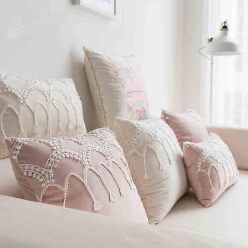 30x50/45/50/55/60cm princess fringes pink velvet cushion cover embroidered tassel white lace pillowcase lumbar pillow cover