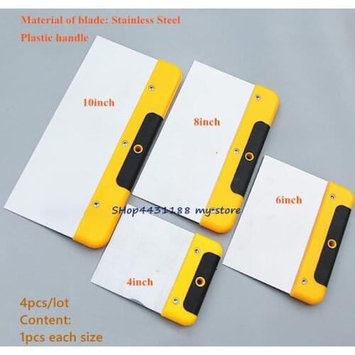 4pcs/lot 4" 6" 8" 10" Stainless steel Scrapper Blades Putty Filler Plaster Drywall Decorate Flexible Tapping Putty Cleaning