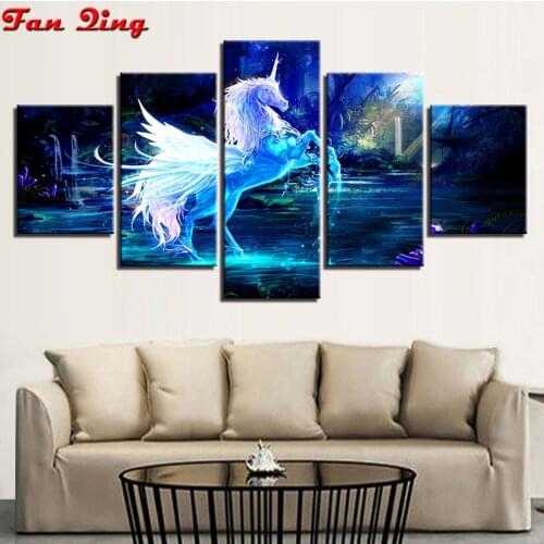 5pcs 5D DIY Diamond Painting unicorn Embroidery Full Square round Diamond Cross Stitch Rhinestone Mosaic decor Gift