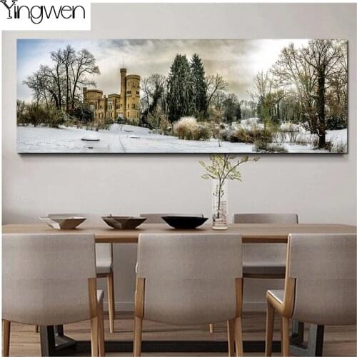 5D Full Diamond Embroidery Winter Decoration Diamond Painting Snow Forest Castle Landscape Cross Stitch Handicrafts Wall Sticker