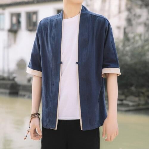 5XL summer men sweatshirt linen loos Chinese traditional yoga shirt jogger workout exercise athletic casual shirt sportswear