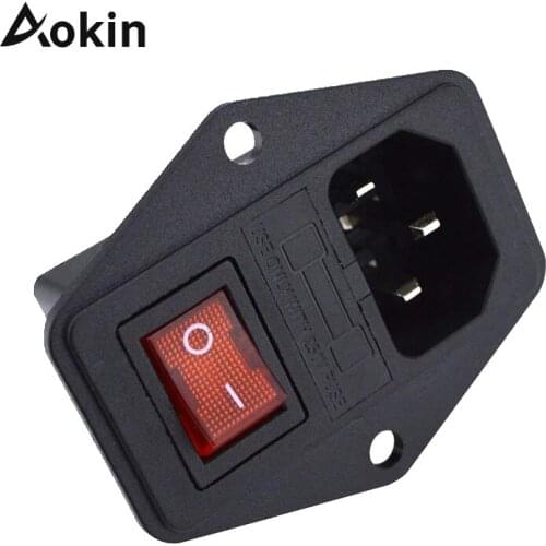 Aokin Power Switch AC Part 10A 250V For 3D Printers Parts 3 in 1 Fuse Supply Socket Outlet Red Black Triple 3D Printers Parts