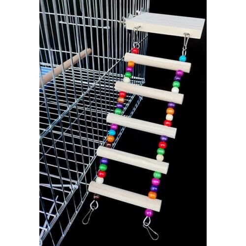 Wooden Bird Ladder Colorful Beaded 5-Step Bite Resistant Parrot Chew Toy Bird Swing Toy Training Toys Parrot Pet Accessories