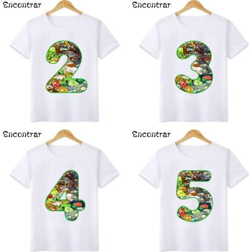 Kids Cartoon Plants Vs Zombies T-shirts Baby Boys/Girls Happy Birthday Number 1-9 T shirt Children Short Sleeve Tops,HKP5376
