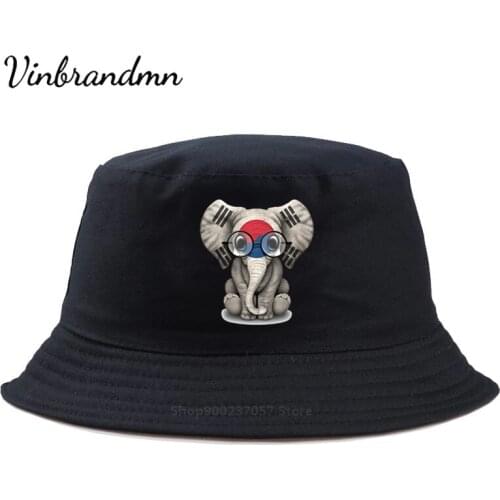 Baby Elephant with Glasses and South Korean Flag Hats fisherman hat hip hop panama cap backet hat woman designer fashion new hat