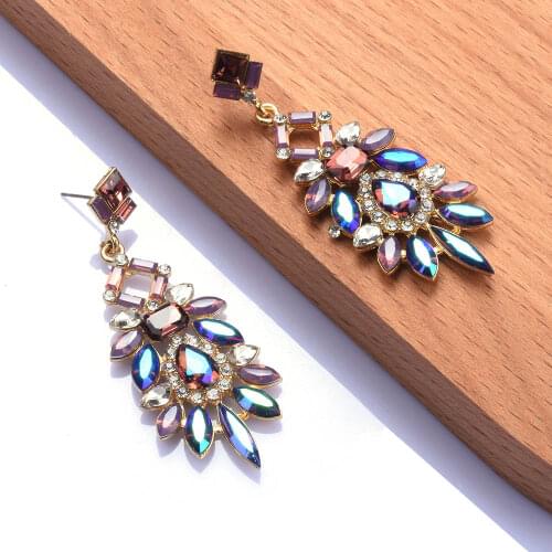 Elegant Multi Color Crystal Statement Earrings Luxury Geometric Water Drop Glass Drill Earring Woman Party Jewelry Accesory