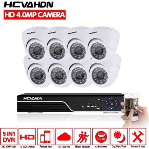 HCVAHDN 8ch Home Security Camera System 8pcs 4.0mp IR Night Vision Dome indoor Camera 4mp CCTV AHD DVR Vedio Surveillance Kit