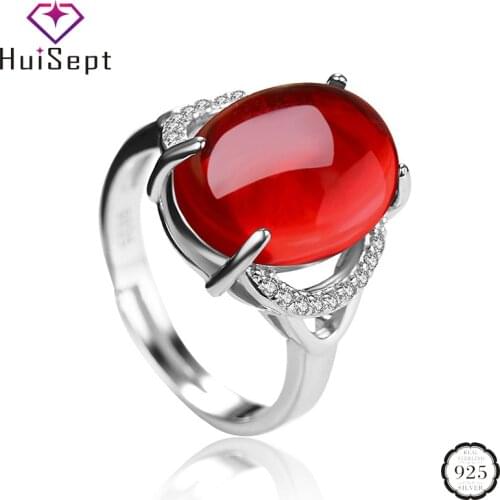 HuiSept Classic Silver 925 Women Ring Jewellery Oval Shape Ruby Emerald Zircon Gemstone Open Rings Wedding Party Gift Wholesale