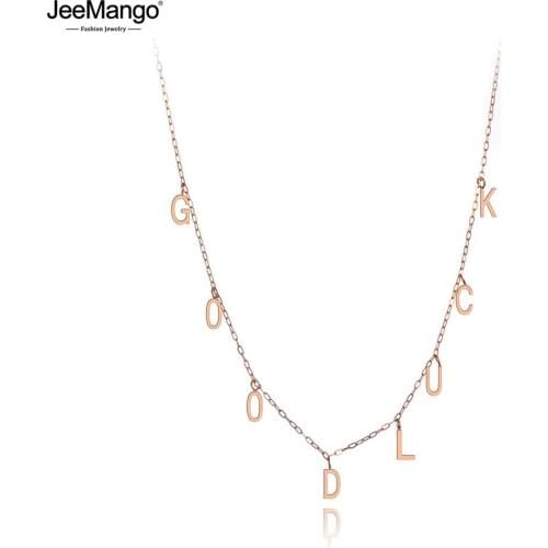 JeeMango Fashion Titanium Stainless Steel Good Luck Letter Choker Necklaces For Women Bohemia Chain Pendant Necklace JN19180