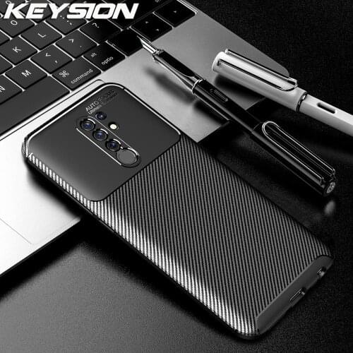 KEYSION Shockproof Case for Redmi 9 Carbon Fiber Soft TPU Silicone Shockproof Phone Cover For Xiaomi Redmi 9 Global Version