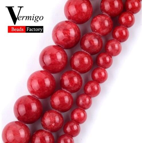 Natural Red Jades Stone Round Loose Beads For Jewelry Making 4mm-12mm Spacer Beads DIY Necklace Bracelet 15" Wholesale