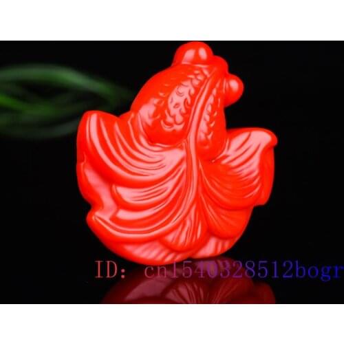 Red Jade Goldfish Pendant Chinese Necklace Amulet Jadeite Jewelry Fashion Carved Natural Charm Gifts Women for