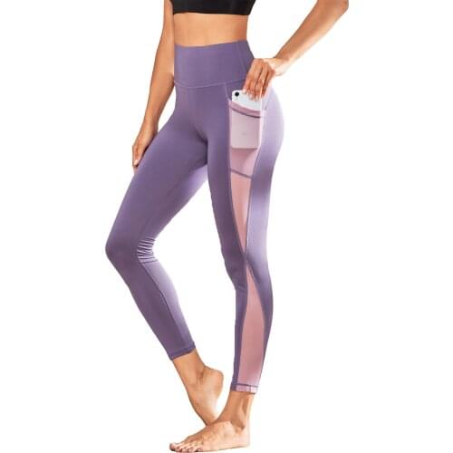 Yoga Pants High Waist Purple Sport Leggings Elastic Fitness Leggings with Pocket Hot Sale Training Running Fitness Clothes