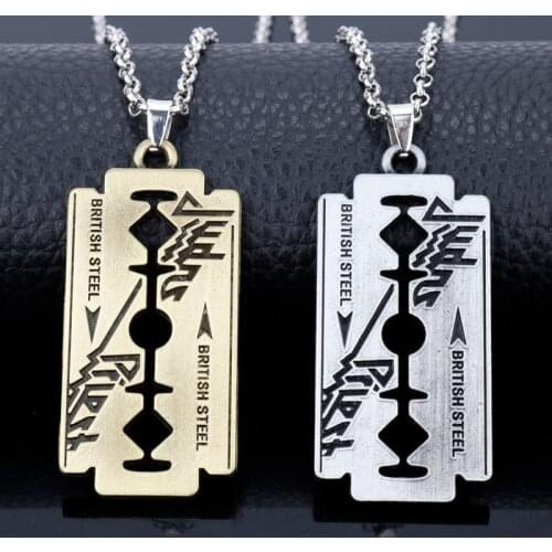 Dongsheng Music Band Judas Priest Necklace razor blade shape Pendant Fashion link chain Necklaces Friendship Gift Jewelry -30