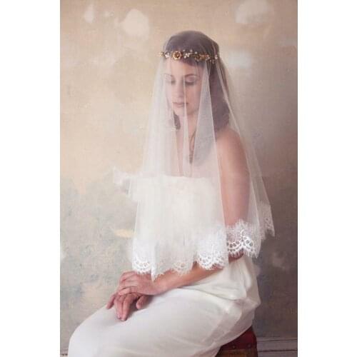 Soft Lace Veil 59" Wedding Veil Blusher Veil Wedding Accessories in Ivory, White