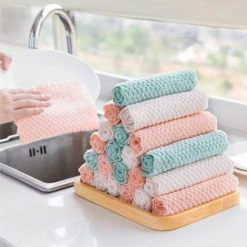 Soft Microfiber Kitchen Towels Super Absorbent Dish Cloth Anti-grease Wipping Rags Non Stick Oil Household Cleaning Towel