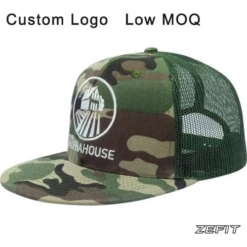 Trucker hat LOW MOQ army camo cap mesh flat brim seaside beach hiphop tour travelling tennis hat baseball custom trucker cap