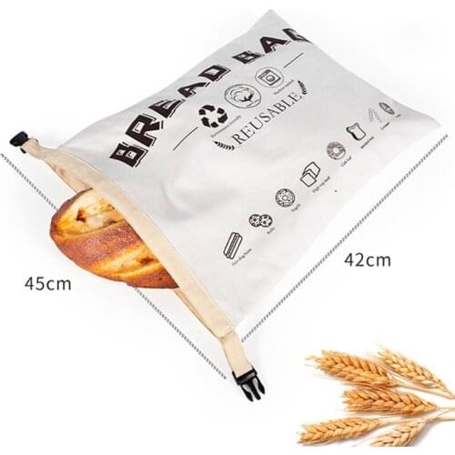 New 5Pcs Organic Cotton Bread Bag Reusable Pure Cotton Flax Washable Food Storage Bag For Loaf Baguette Fruit Kitchen Organizer