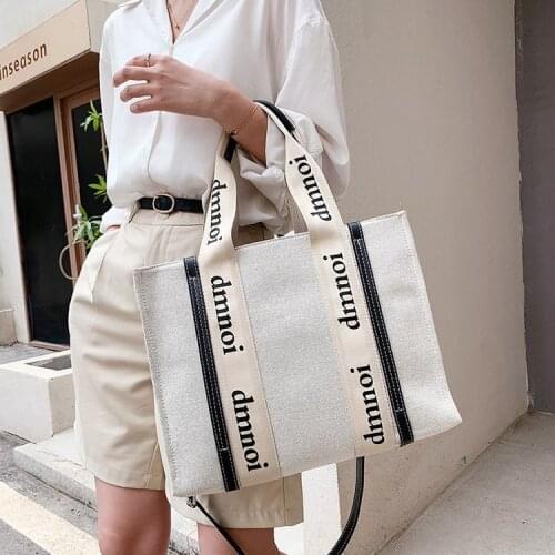 Retro Solid Color Canvas Tote Bag Ladies Large Capacity Letters Handbags Women Summer New Fashion Casual Shoulder Crossbody Bags