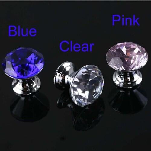 30mm Luxury pink blue clear Crystal Drawer knobs Silver metal dresser cupboard shoe cabinet Furnitures handles pull knobs