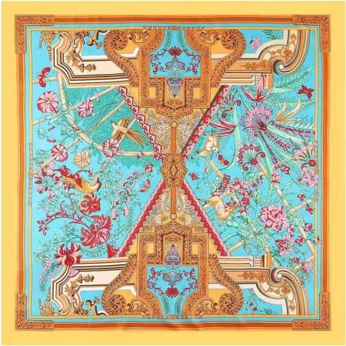 Twill Silk Square Scarf Women Scarves Printed Foulard Big Hijab Bandana Lady Neckerchief High Quality Silk Scarves Shawls130cm