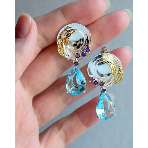 Big Light Blue Zirconia Drop Earrings Silver plated Jewellery Waterdrop Stone Jewelry Long earring for Women