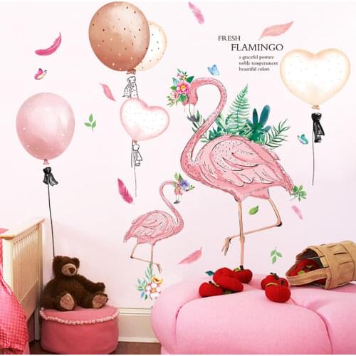 [SHIJUEHEZI] Flamingo Animal Wall Sticker DIY Cartoon Balloons Mural Decals for House Kids Rooms Baby Bedroom Nursery Decoration