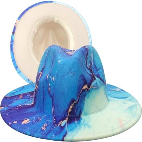 Wide brim woolen hat new clown graffiti fedora hat men and women fashion Panama hat retro ethnic big brim hat wedding hat