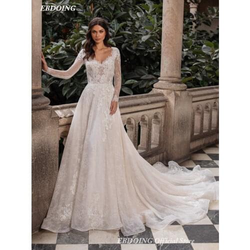 New Arrive A-line Wedding Dress Lace for Women Deep V-Neck Open-Back Plus Size Bride Gown 2021 Vestidos De Novia