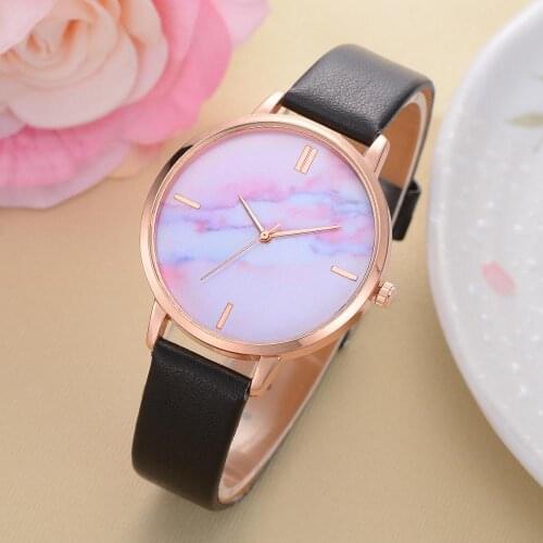 Tendencia de mujer 2020 New Luxury Leather Strip Women Watches Marble Dial Dress Wristwatch Ladies Gift Quartz Clock
