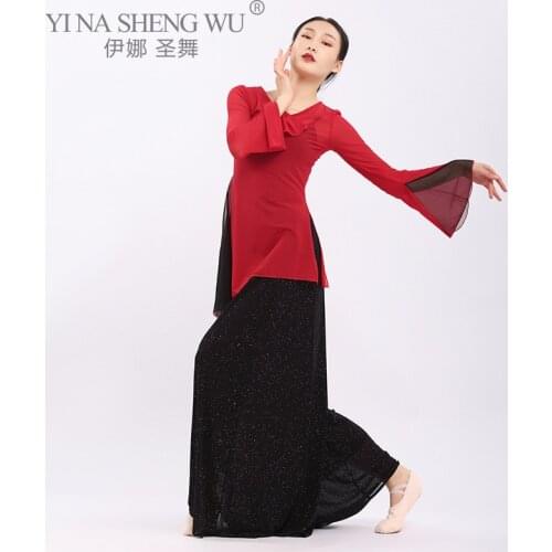 Classical Dance National Modern Long Sleeve Tops Dance Performance Practice Clothes Tops Female Adult Pants Gauze Dance Costumes