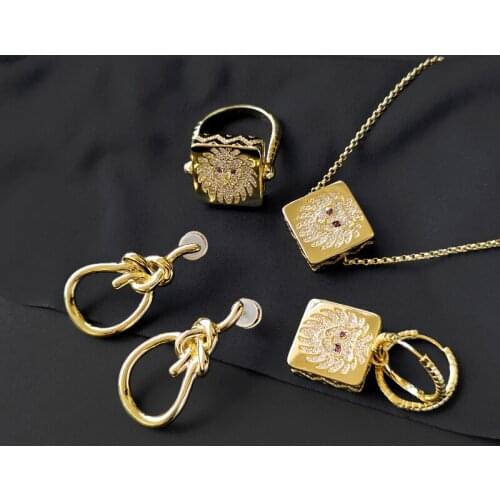 S925 Sterling Silver Leo Square Asymmetrical Earrings Bracelet Necklace Female European And American Luxury Monaco Jewelry