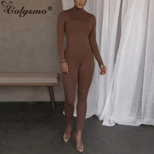 Colysmo Autumn Jumpsuit Women Black Gray Brown Turtleneck Neck Long Sleeve Sexy Bodycon Overalls Casual Streetwear 2020