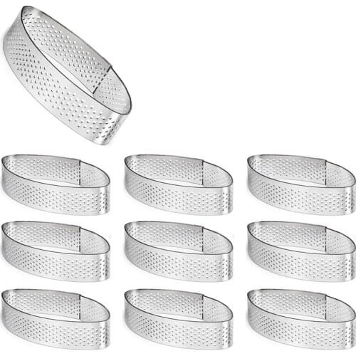 10 Pack Stainless Steel Tart Ring, Heat-Resistant Perforated Cake Mousse Ring Cake Mousse Molds Circle Cutter Pie Ring