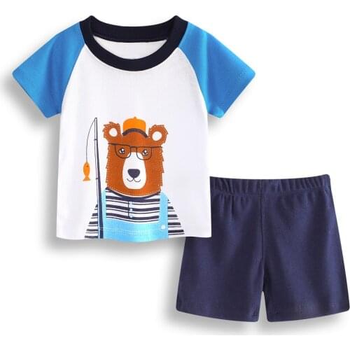 Cartoon Bear Baby Clothes Set Cotton Newborn T-Shirts Stripe Pant Boys Tee Shirts Clothing 2PCS Suit Outfit Infant Sport Suit