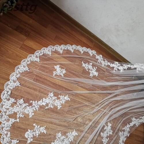 2019 New Real Photos White/Ivory Bridal Veil Appliqued Mantilla velos de novia Wedding Veil Long With Comb Wedding Accessories