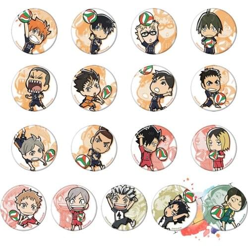 50mm Haikyu!! Anime badge Kageyama Tobio Nishinoya Yuu Tsukishima Kei Kuroo Tetsurou Bokuto Haikyuu Metal Badge Brooch Pin