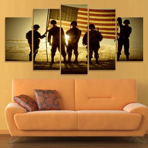 American flag sergeant Art canvas print 5 piece canvas art modern the wall kids room decoration Nordic home decor Music Fashion