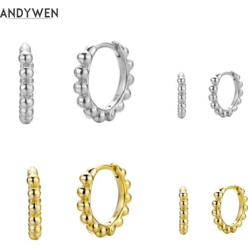 ANDYWEN 925 Sterling Silver 7.5mm Pendientes Soho Mini Huggies Plain Hoops Circle Beads Circle Earring 2020 Luxury Jewelry