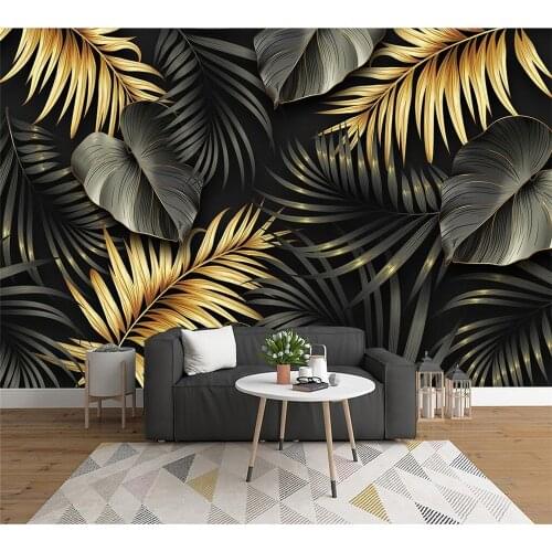 Beibehang Custom Nordic hand-painted tropical plant leaf line light luxury TV background wall home decoration papel de parede