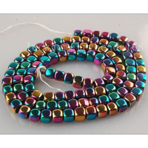 Free Shipping Fashion Jewelry 4x4mm Multi-Coloder Hematite Loose Beads 1 Strand 15.5" FG5861