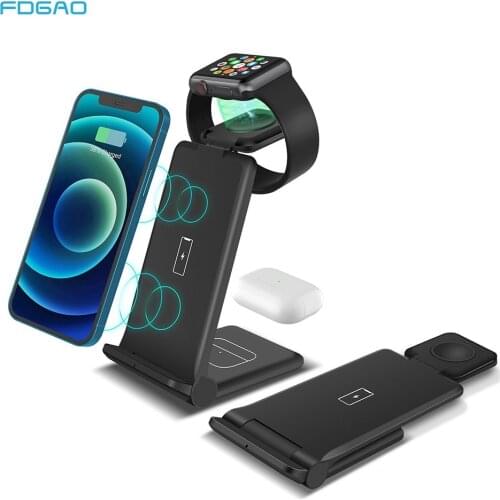 15W Qi Wireless Charger Stand for iPhone 12 11 XS XR X 8 Apple Watch 6 5 4 3 Airpods Pro 3 in 1 Induction Fast Charging Station