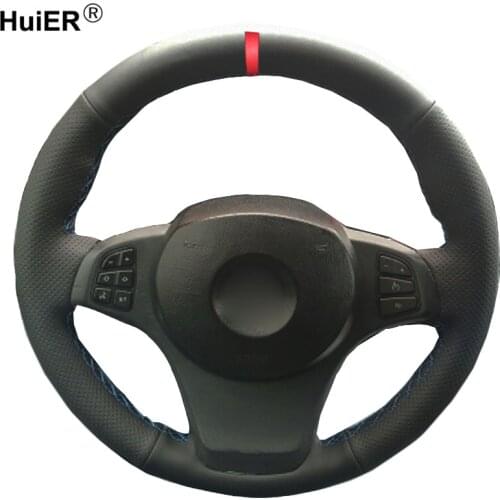 HuiER Hand Sewing Car Steering Wheel Cover For BMW E83 X3 2003 -2005 2006 2007 2008 2009 2010 E53 X5 2004 - 2006 Car Protector