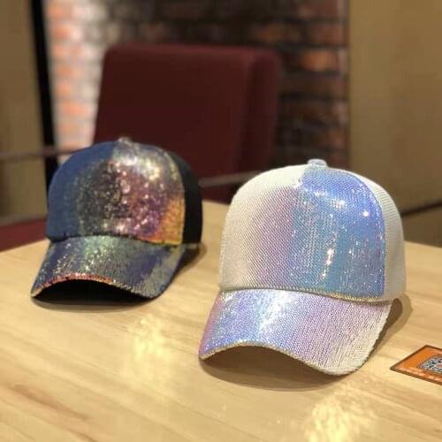 Women Girl Ponytail Hat Baseball Cap New Fashion Baseball Sequins Shiny Messy Bun Snapback Sun Caps for Outdoor Activity
