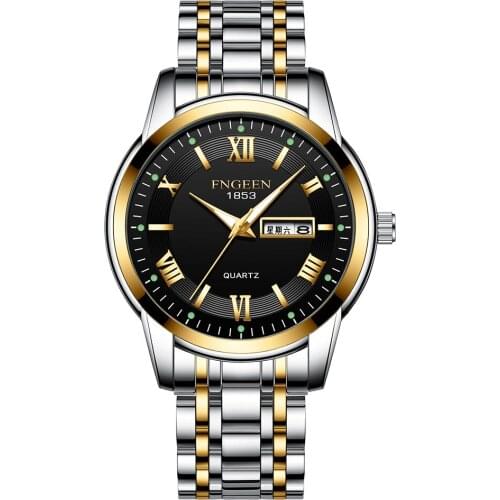 FNGEEN 7059 New Waterproof Mens Watchelderly Fashion Trend Luminous Stainless Steel Quartz Leisure Wristwatch
