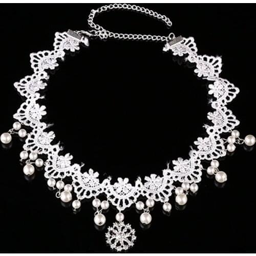 White Lace Wedding Hair Flower Pearl Bridesmaid Headdress Crystal Forehead Headpiece Bridal Hair Head Chain For Women Jewelry