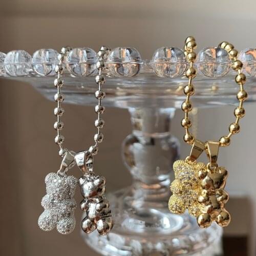 HangZhi 2021 New Metal Crystal Bears Gold Silver Color Pendant Choker Necklace for Women Girls Party Jewelry Gifts