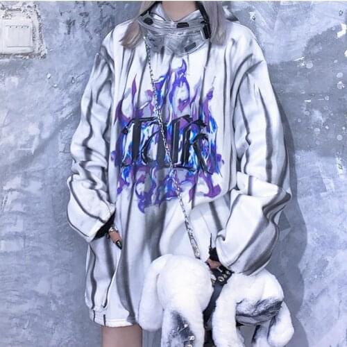 HOUZHOU Gothic Vintage Streetwear Womne Hoodie Y2k Tie Dye Harajuku Oversize Grunge Pullovers Hip Hop Casual Tops Velvet Winter