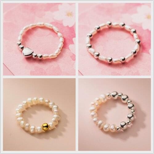 INZATT Real 925 Sterling Silver Pearl Zircon Heart Bead Adjustable Ring For Women Minimalist Fine Jewelry Bohemian Accessories