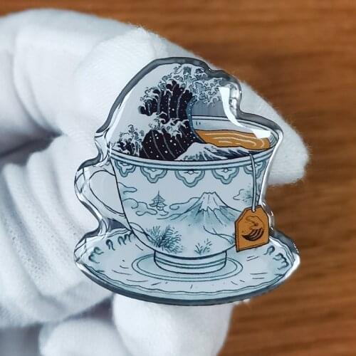 Katsushika Hokusai Storm Wave Tea Cup Enamel Pin Here is the Great Wave that swept the world